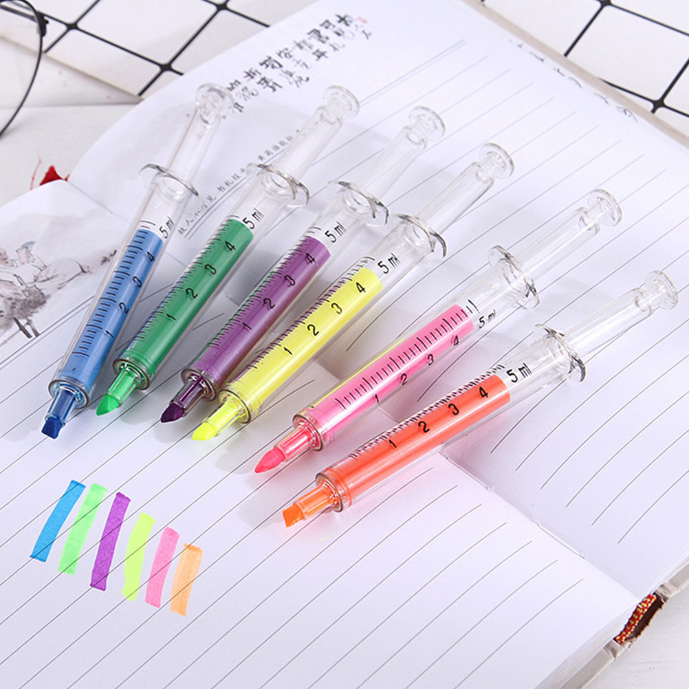 

Syringe Highlighter Pens Plastic Nurse Adorable Liquid Made excellent craftsmanship writing smooth bright color note recording