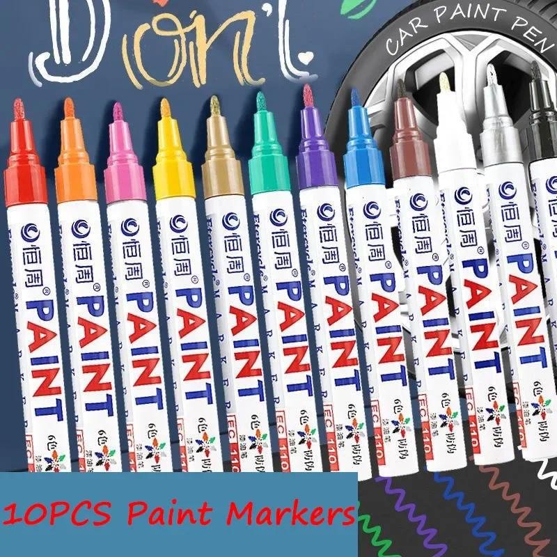 

10PCS Permanent Marker Pens, Paint Markers Set of 12 Colors, White, Black, Blue, Red Orange Green Blue Pink Purple Coffee