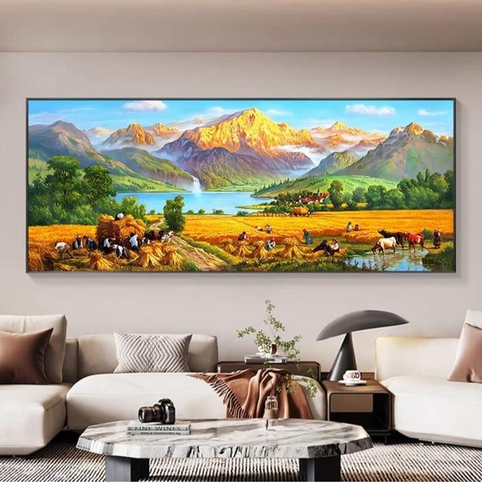 Lukisan Porcelain Pemandangan Padi Gunung Sawah 5D Diamond Painting