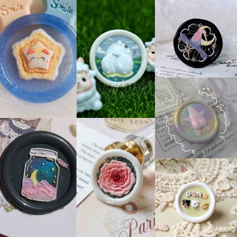 

2025 New Product Fire Paint Seal Head Multi layer Cute Relief Copper Head Wedding Invitation Envelope Sealing Stamp Toy