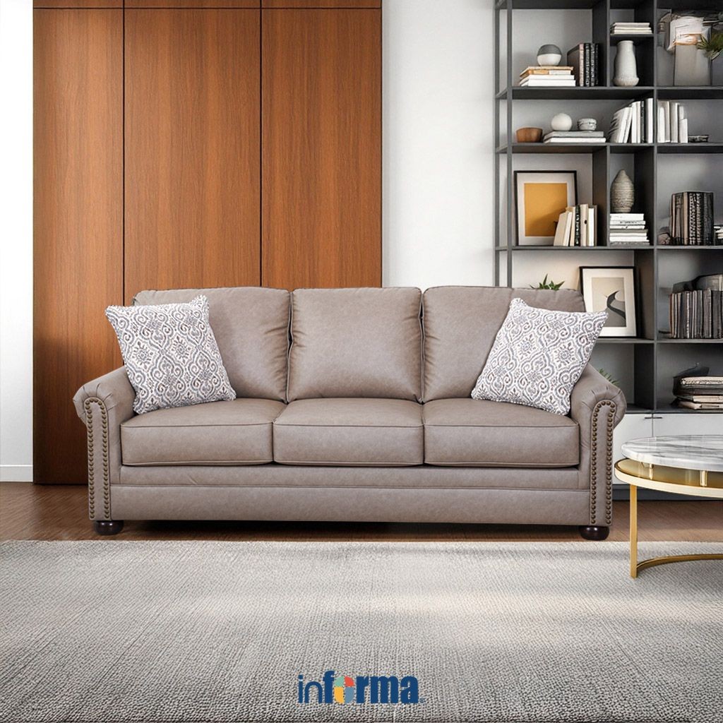 Informa Ashley Gaelon-2 Sofa Kulit 3 Seater - Abu-Abu Muda Sofa Ruang Tamu Kursi Sofa Sofa Minimalis