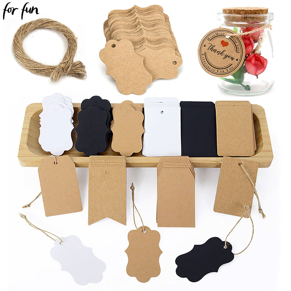 

For Fun 100PCS Kraft Paper Tags with Strings Handmade Garment Hang Tag Wedding Party Gift Packaging Baking DIY Hanging Card