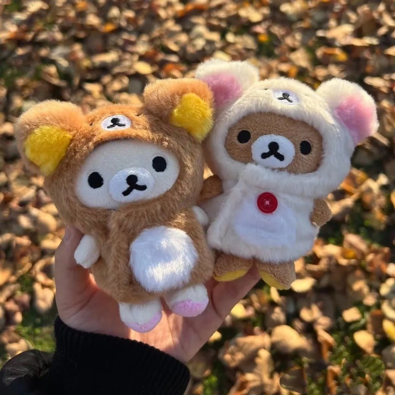 10cm Rilakkuma Kawaii Dress Up with Furry Cloak Plush Doll Cloak Limited Style Cartoon Doll Clothes 