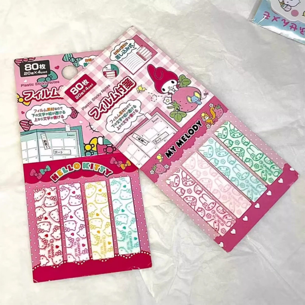 

80pcs Cute Cartoon My Melody Hello Kitty Sticky Note Self-Adhesive Label Student Index Message Handbooks Stationery Office Gifts