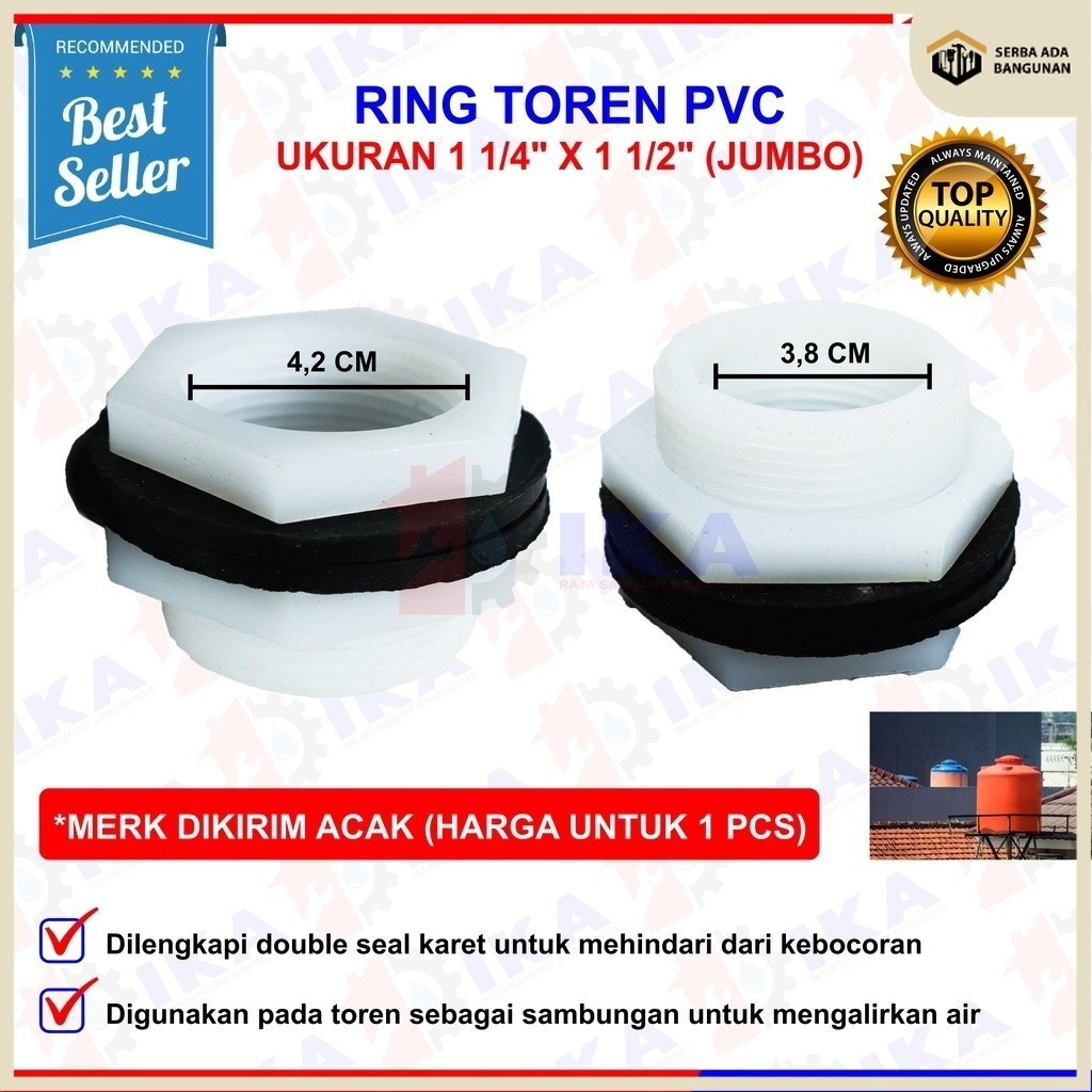 SAB RING TOREN 1 1/2" X 1 1/4 " PVC Karet / Mur Toren / Mur Tandon. Warna Putih 1 1/4 x 1 1/2 / Mur 