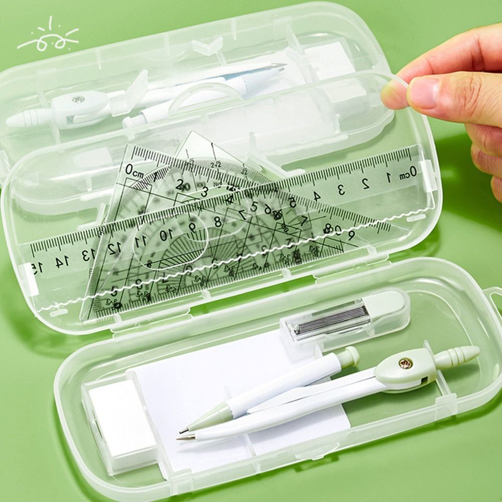

8PCS Ruler Compasses Set Protractor Eraser Straight Ruler Set Square Kit Students Drawing Measuring Stationery