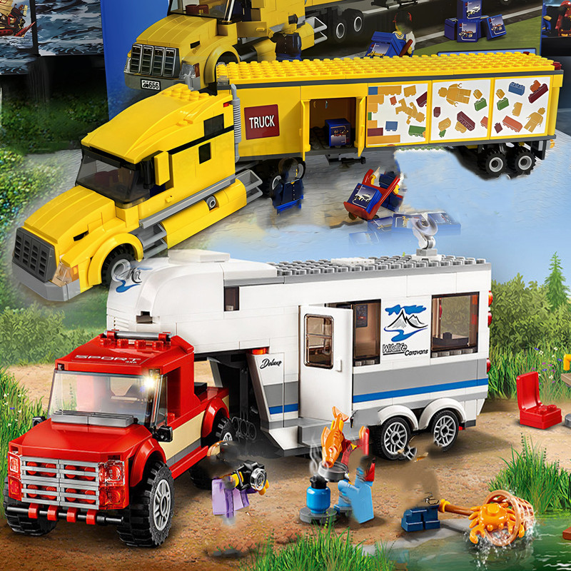 344pcs City series Pickup Caravan Car Building Blocks Bricks Parent-child camping rv Toys for Childr