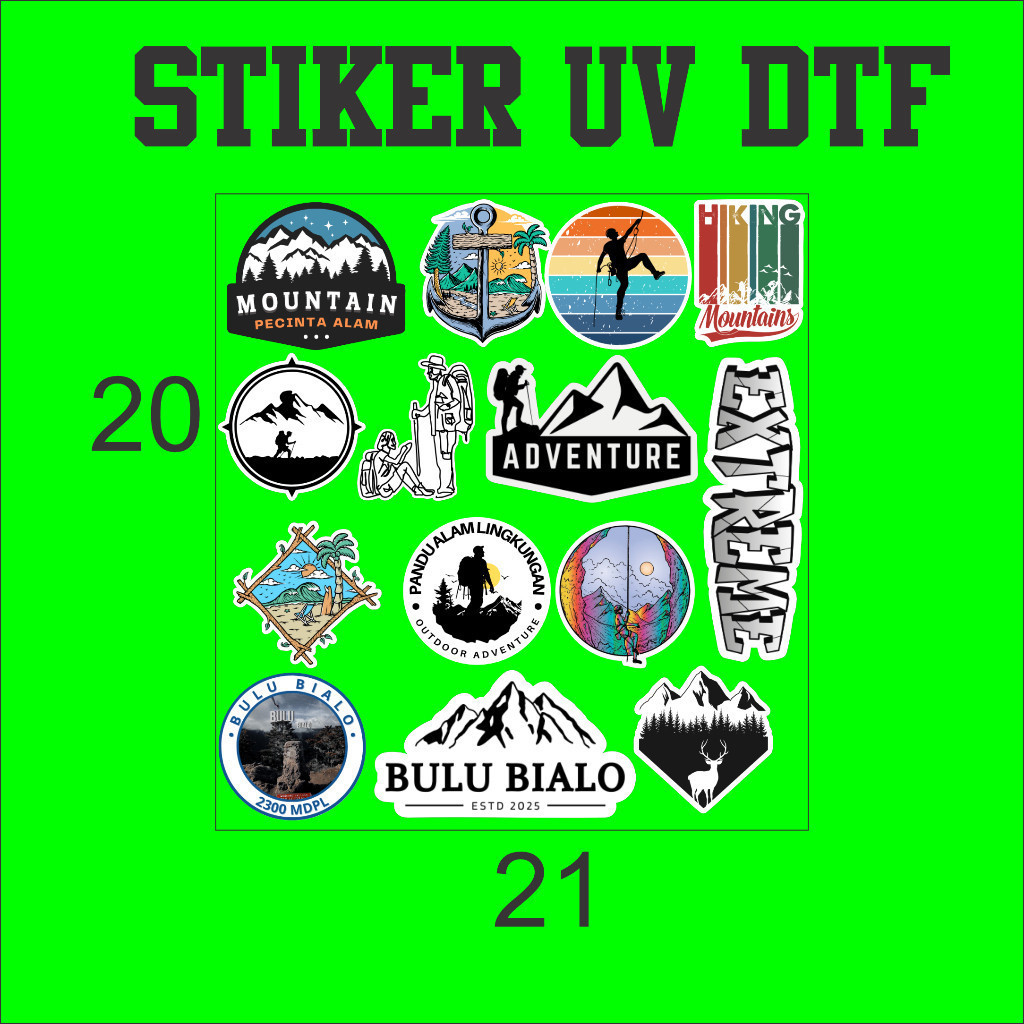 

Stiker Tumbler Hp Helm laptop cermin UV DTF Motif pendaki Mountain Gunung outdoor Camping Adventure