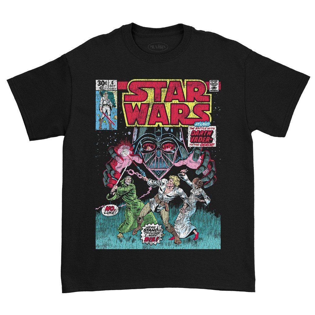 Original Design Leisure Kaos Star Wars In Battle With Darth Vader Movie T-shirt Vintage Hitam casual