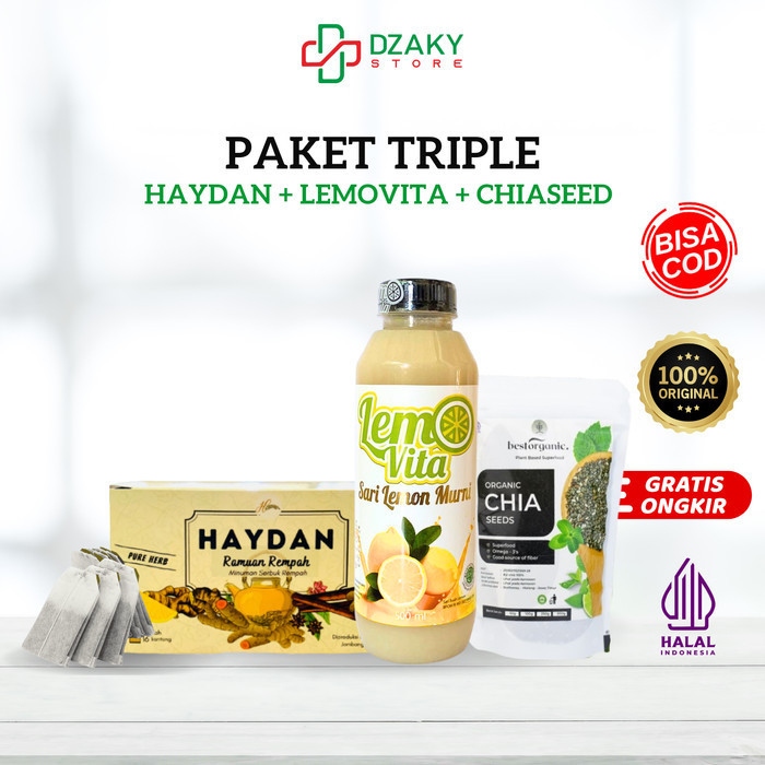 

COD PAKET TRIPLE | Teh Detox | Haydan | Lemovita | Chiaseed - 500ml+haydan