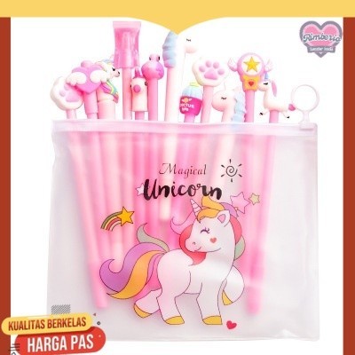 

Pulpen Gel Karakter Lucu Set Isi 20PCS Pena FREE Zipper Pouch Tempat Pensil Transparan Murah stockami A15