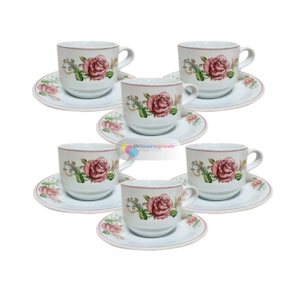 Cangkir Kopi 1 Set Keramik Motif Bunga / Gelas Set Cangkir dan Tatakannya 1 Pack