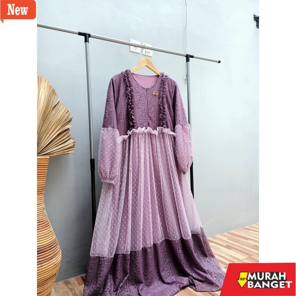 gamis kekinian tahun 2024 GAMIS BROCADE MIX TULLE   ZULFA DRESS FULL FURING / GAMIS PESTA BRUKAT ZUL