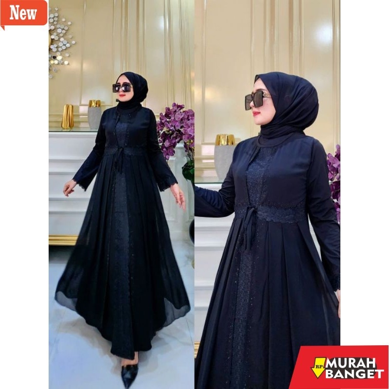 abaya shopee haul 2024 GAMIS ABAYA TURKEY BORDIR SALSABILLA HITAM DAN PUTIH