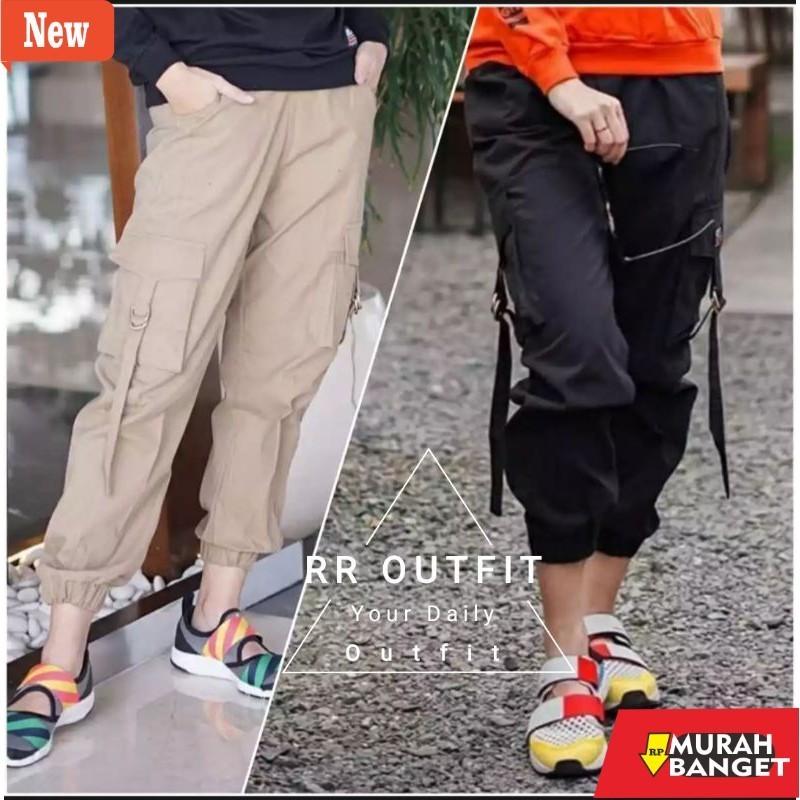 celana jogger wanita yg kekinian- (Size L-5L) CARGO JOGGER PANTS | CELANA CARGO JUMBO (BISA MELAR)