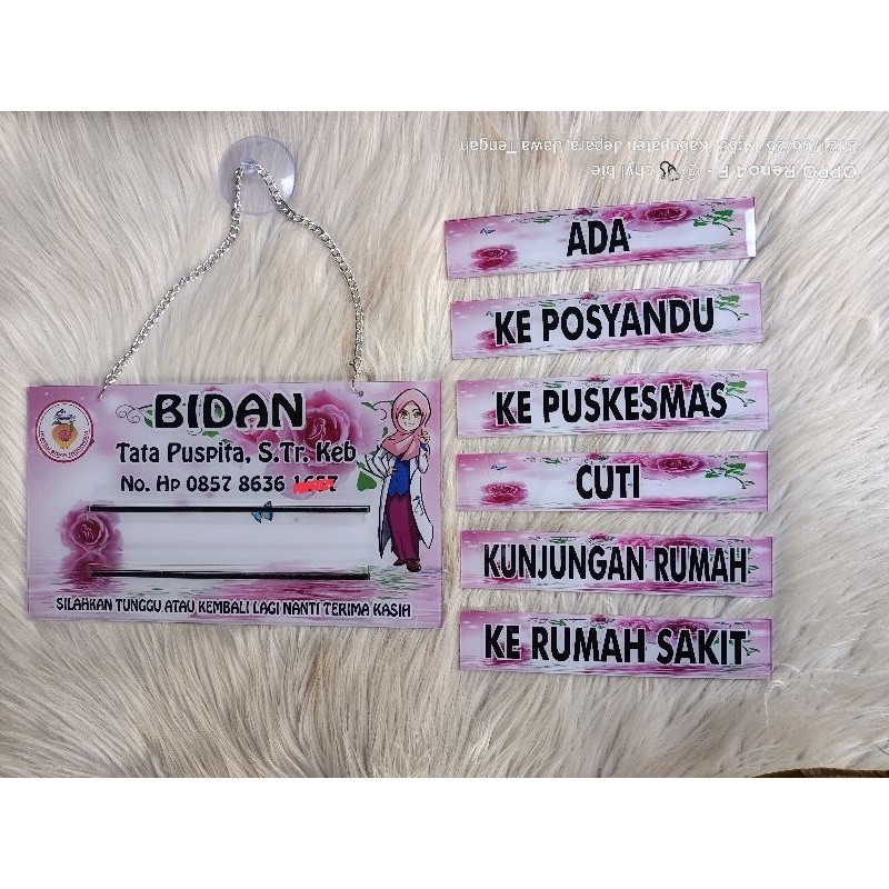 Akrilik Papan Bidan | Sign Label Akrilik Papan Nama Bidan Perawat | Akrilik Gantung Free Rantai + Ko