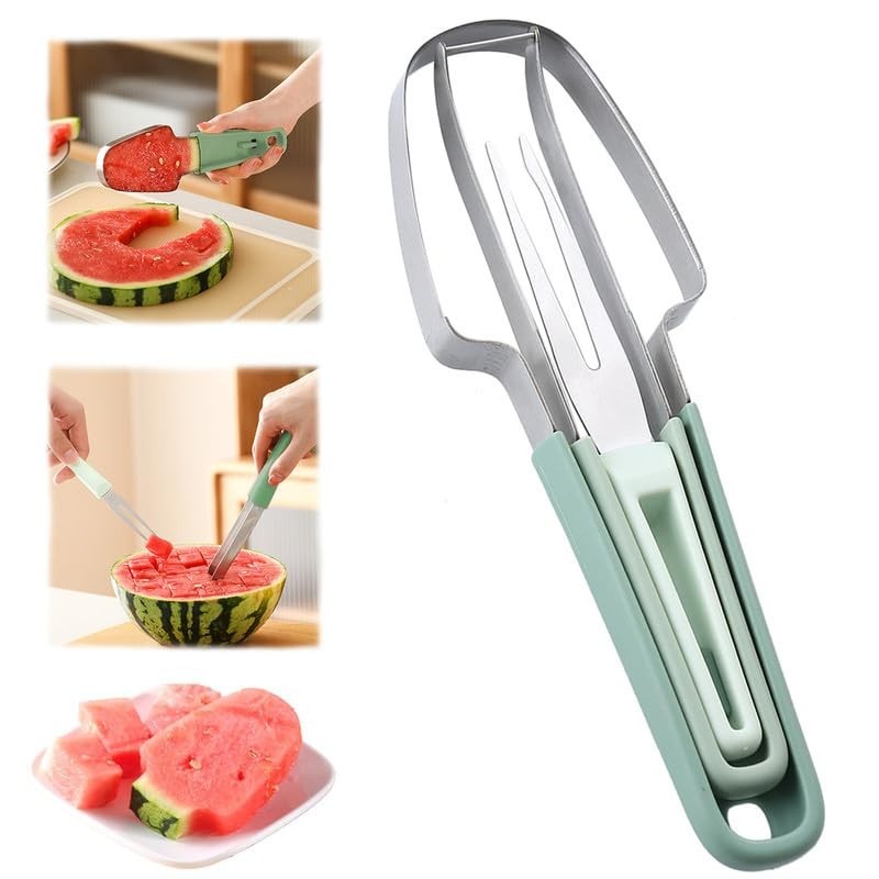 

3-in-1 Watermelon Cutter Slicer Tool, Stainless Steel Water melon Fork Popsicle Watermelon Knife Fruit Cutter Kitchen Gadgets