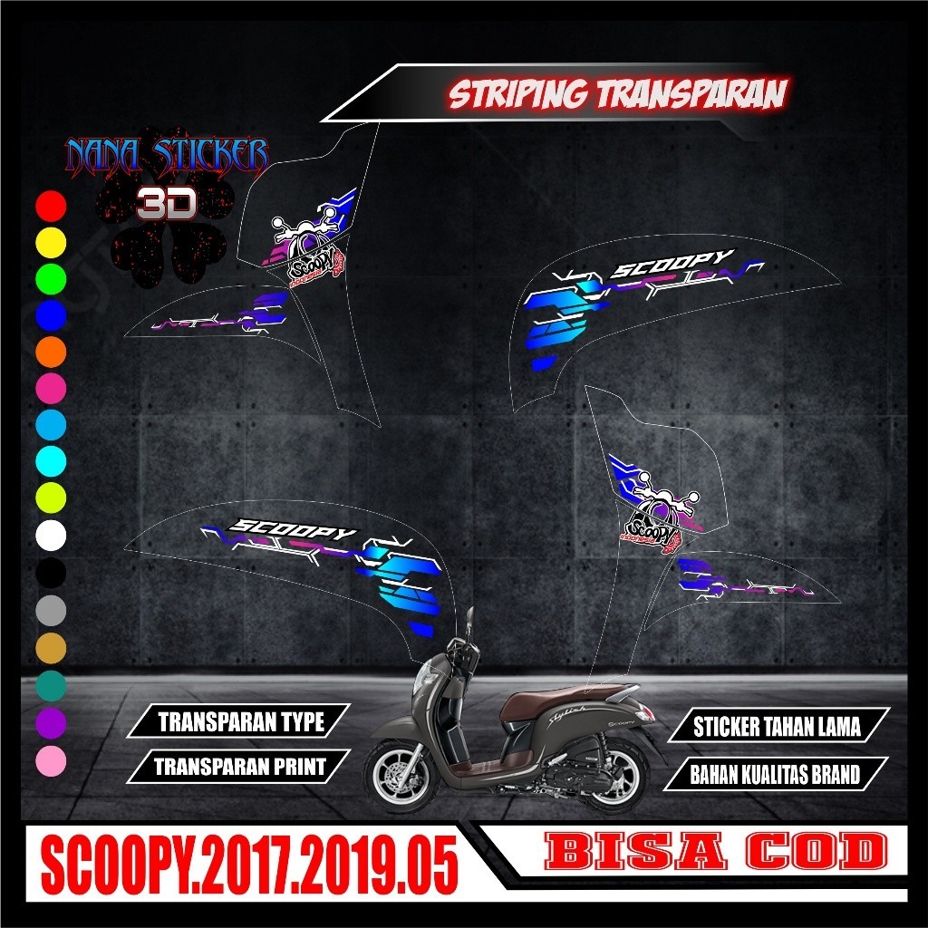 Striping TRANSPARAN SCOOPY ESP 2017 2019 MOTIF keren Variasi Stiker Sticker list body motor SCOOPY E