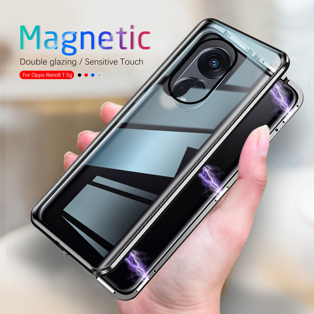 

360° Magnetic Front Back Flip Case For Oppo Reno 8T 5G Reno8T CPH2505 6.7" Reno8 T 8 T Double-Sided Tempered Glass Cover Fundas