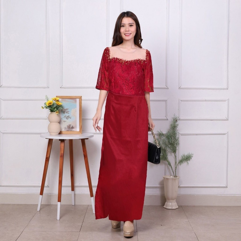 Longdress Brokat Satin Luna Longdress Brukat Fashion Wanita Dress Brokat Sabrina
