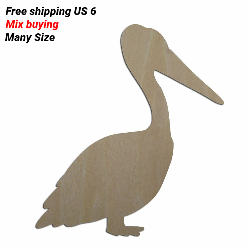 

Unfinished Unfinished Laser Cut Blanks, Wooden Pelican Shape Wood Cutouts for Embellishment Craft Supply, All Sizes