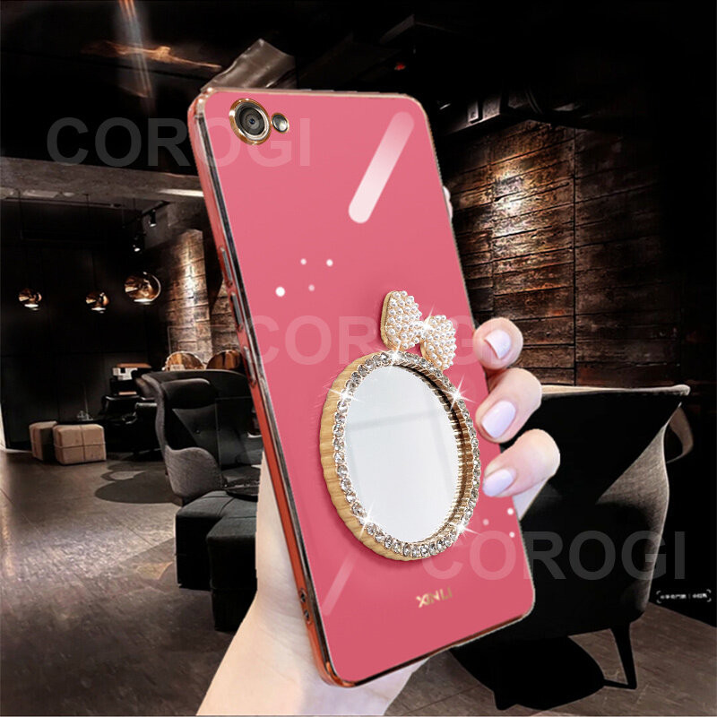 For Vivo Y81 Y81i Y71 Y71i Y66 Y67 case with Bowknot Mirror Luxury 6D Plating Square Bumper Girls Ma
