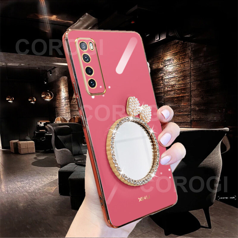 For Huawei Nova 7 13 Pro Nova 7 SE  Nova 7i case with Bowknot Mirror Luxury 6D Plating Square Bumper
