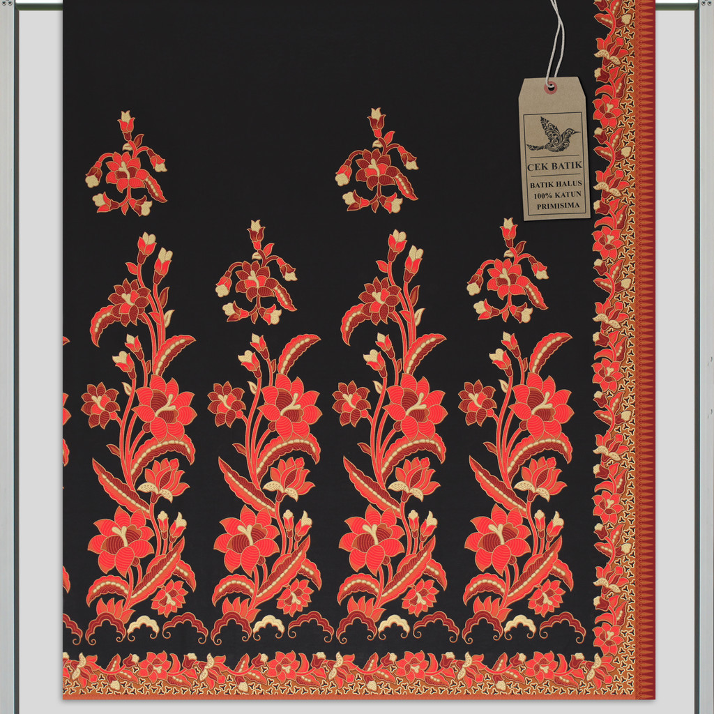 Kain Motif Batik Bunga Kombinasi Warna Hitam Manis