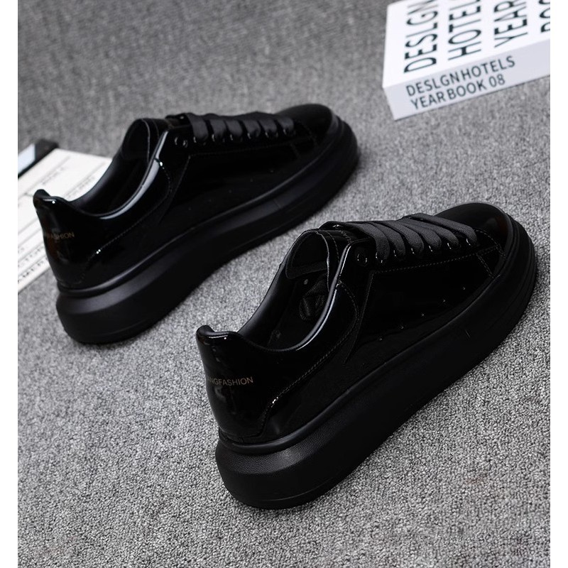 

Brand men's shoes black glossy men's casual sneakers women's white shoes versatile couple sports tennis shoes