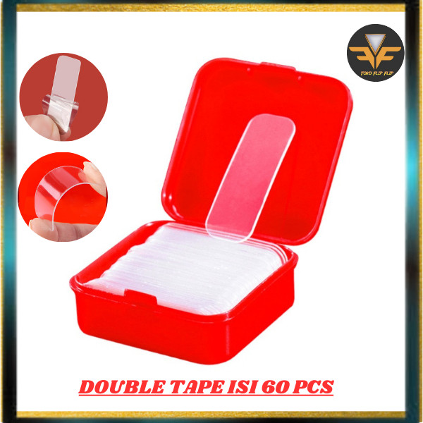 

DOUBLE TAPE MINI ISI 60 PCS BOX TRANSPARAN 2 SISI / TAPE PEREKAT DUA SISI ISOLASI MINI /LAKBAN MINI BENING SERBAGUNA / NANO TAPE MINI