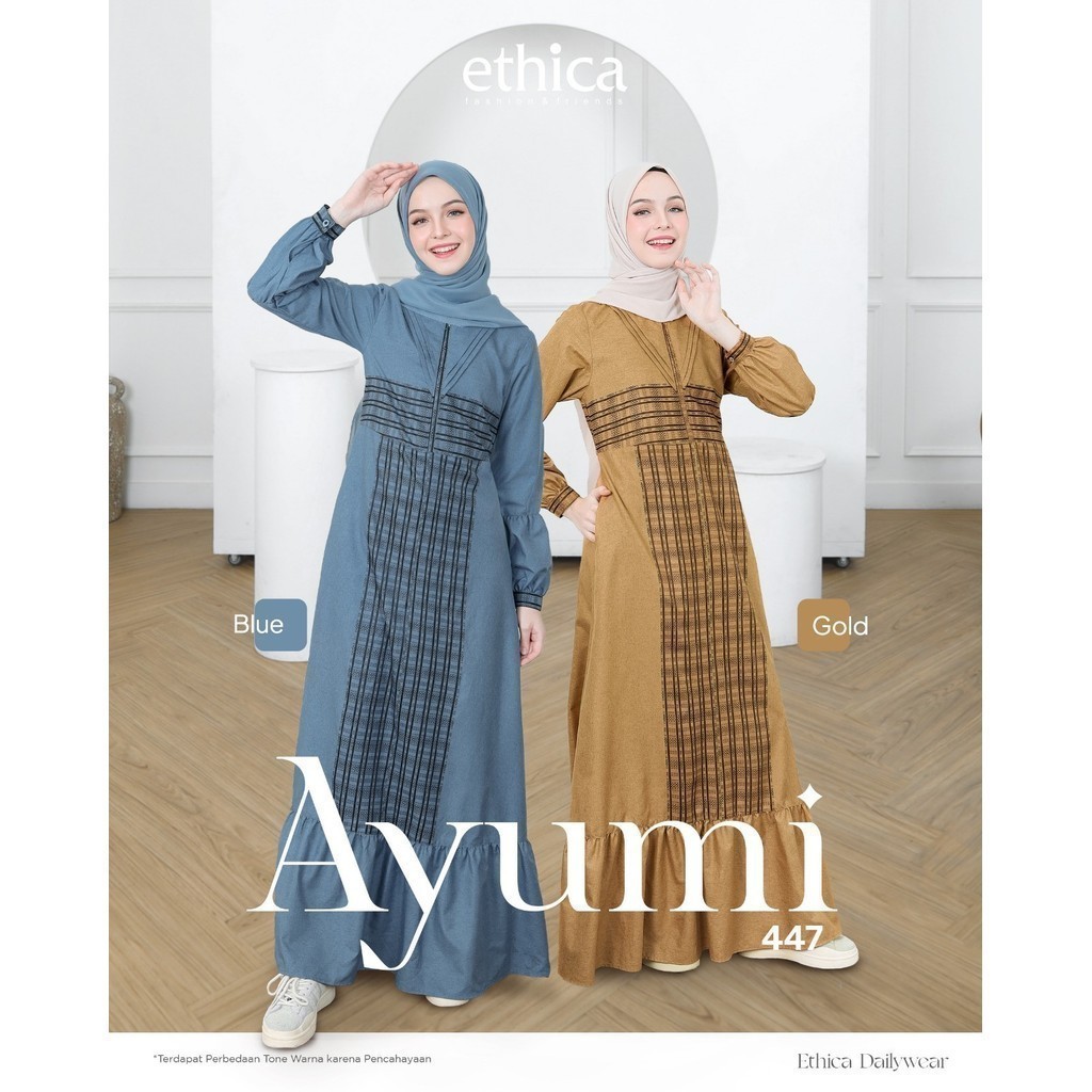 Ethica Gamis Ayumi 447 | Gamis Kotak Kotak Blue | Gamis Remaja Yellow Kekinian
