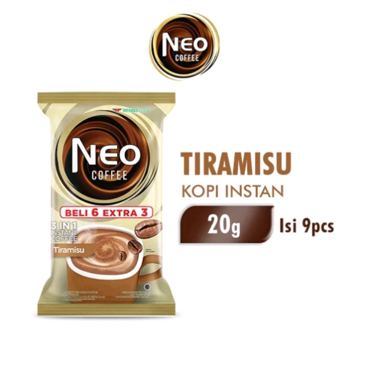 

A591-(9 PCS) Neo Coffee Tiramisu 1 PACK Kopi Neo Tiramisu Isi 9 PCS kopi instan 20gr Isi 6 + 3 PCS