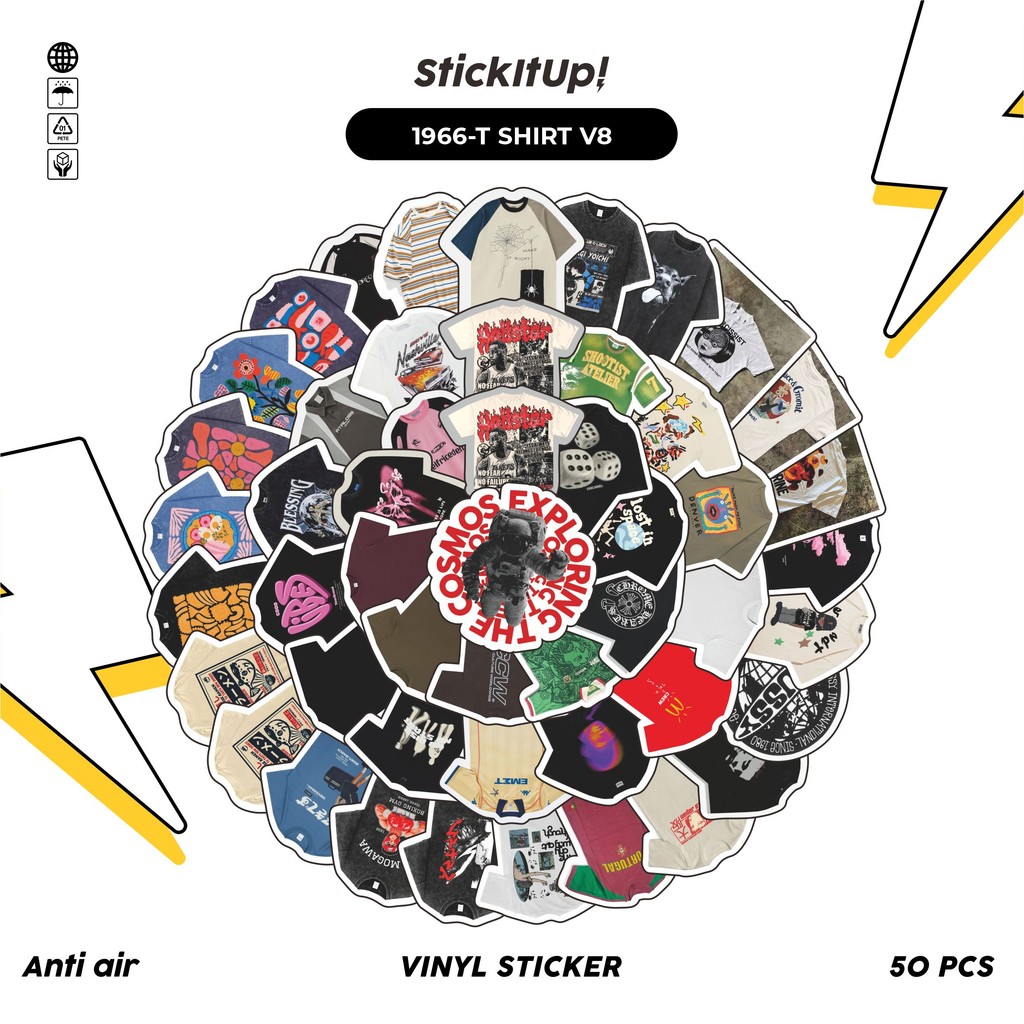 

COD✨ 50 Pcs Stiker Pack T SHIRT V8 Lucu Aesthetic Vynil Waterproof untuk Freebies Sticker Buku Journal Casing HP Laptop