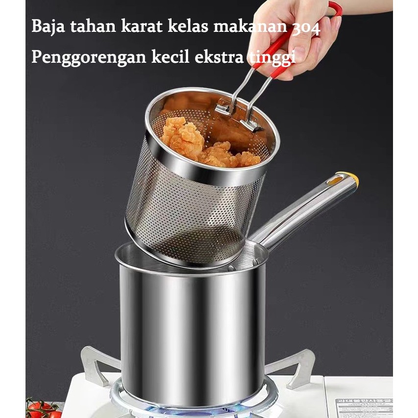 2 dalam 1 Mini Deep Fryer / Panci Penggorengan Kentang / Saringan Minyak Multifungsi / Penggorengan 