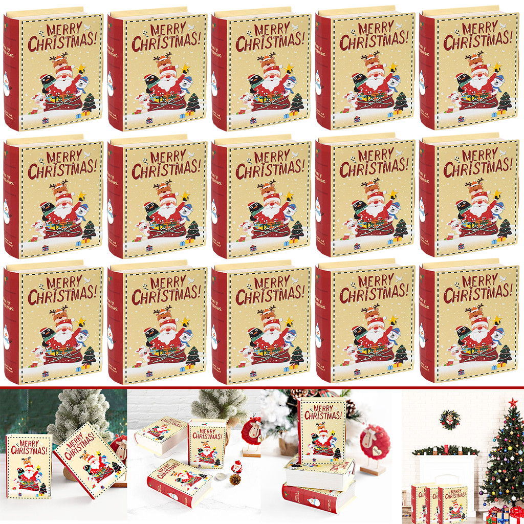 

5Pcs Christmas Gift Treat Boxes Book Shaped Candy Packaging Box Xmas Cookie Wrapping Case for Birthday Party Decor Supplies