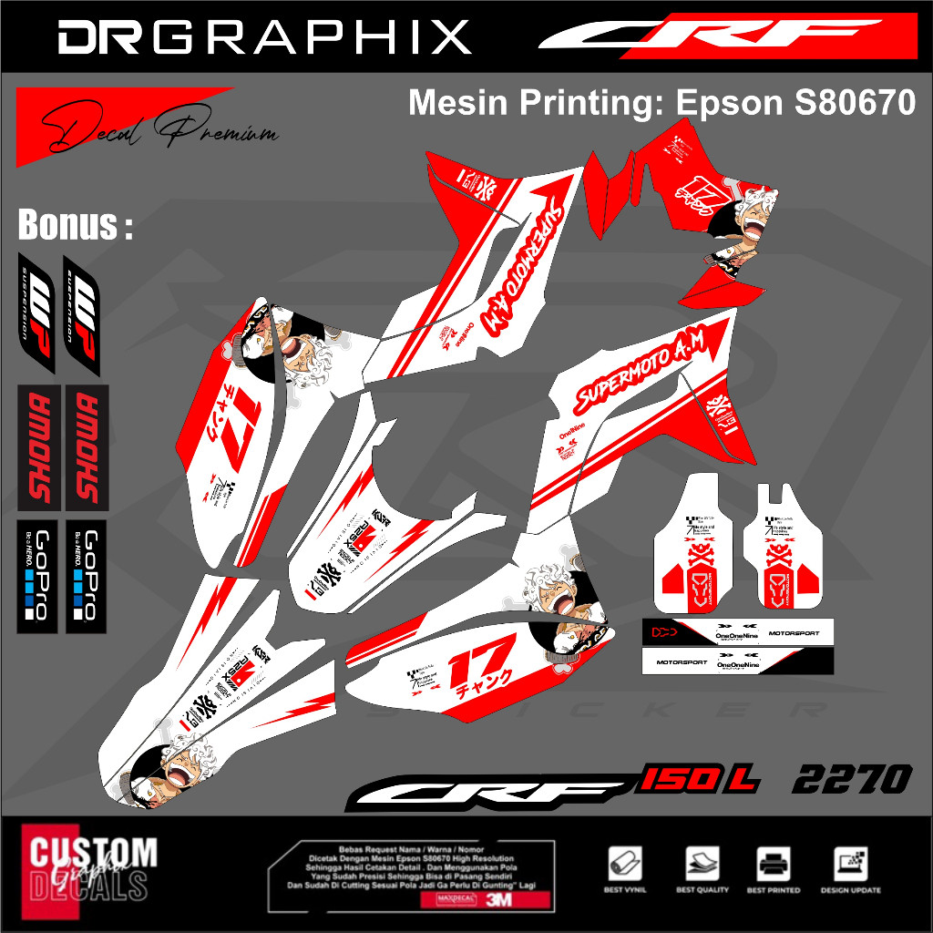 PREMIUM DECAL STIKER HONDA CRF 150L CRF 250 FULL BODY COSTUM DESAIN TERBARU kode CRF-17