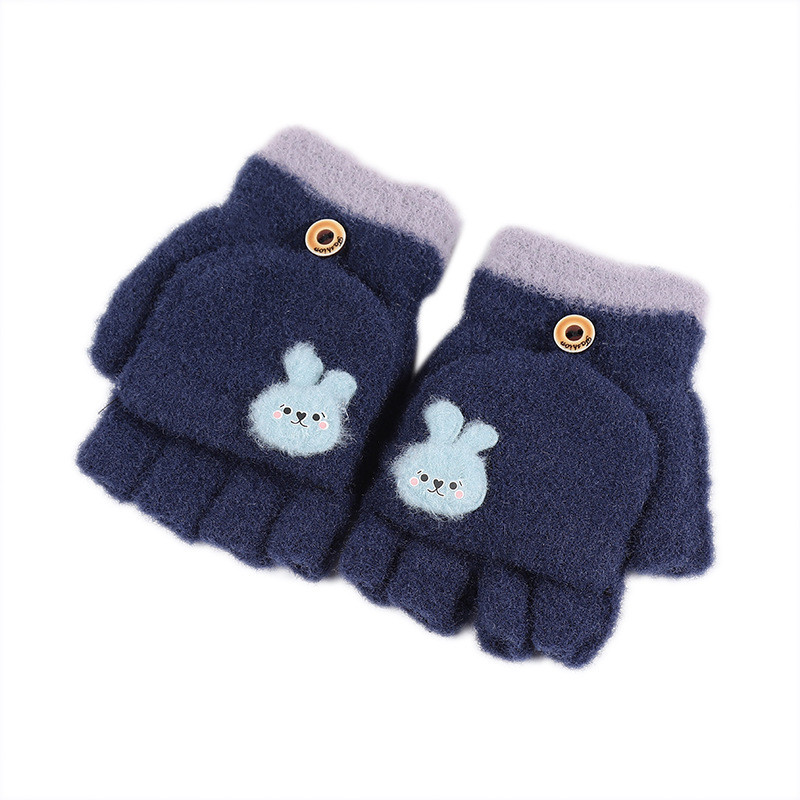4-10 Years Baby Wool Knitted Gloves Children Kids Winter Warm Knitted Convertible Flip Top Fingerles