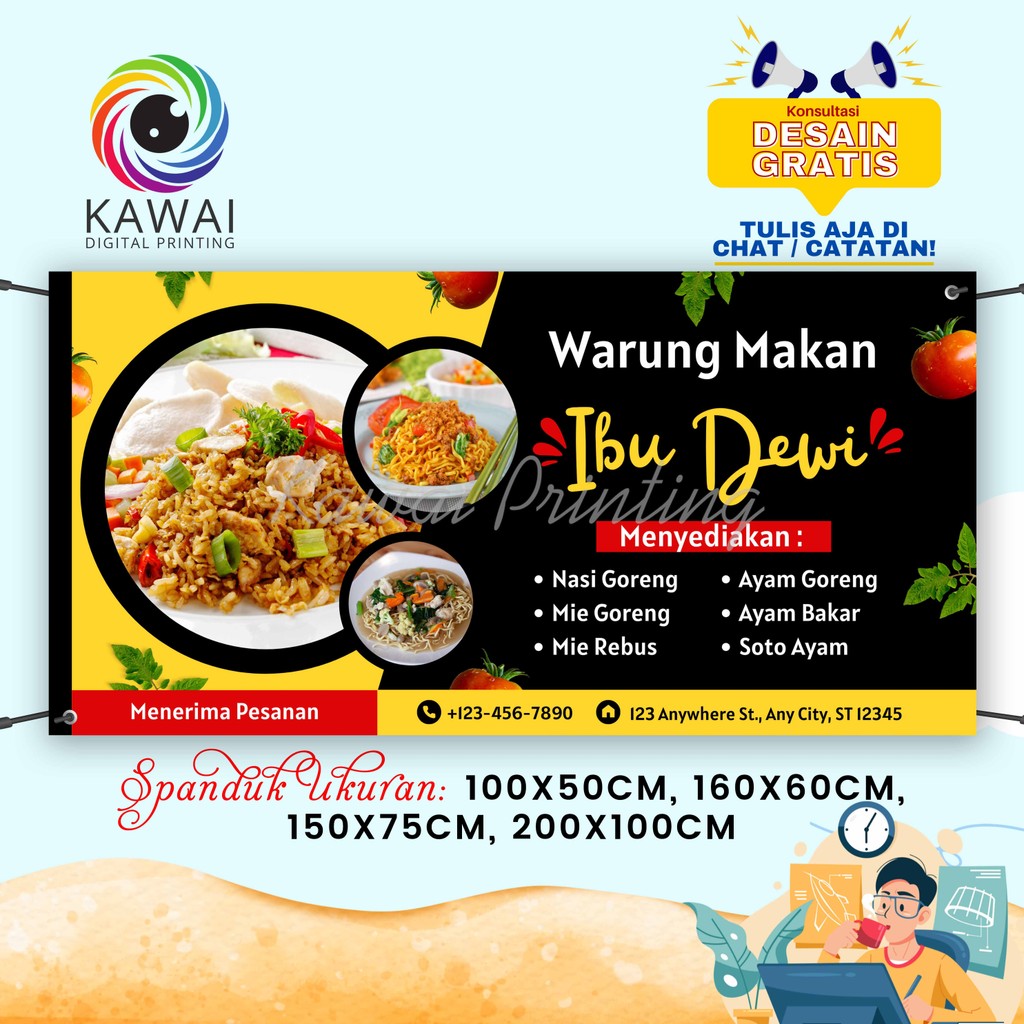 SPANDUK / BANNER Warung Makan Hitam Kuning Free Desain