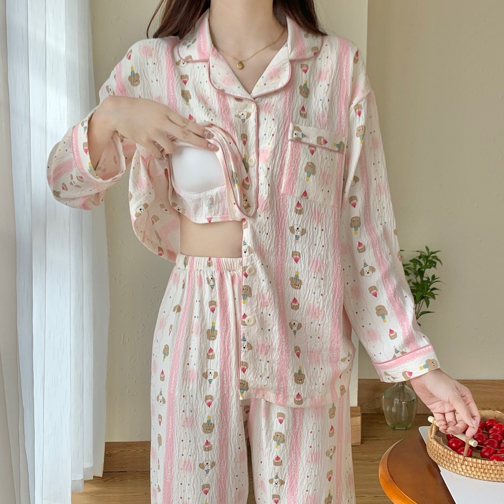 [COD]2024Pakaian rumah ala Korea dengan bra/baju dinas malam wanita/piyama/baju tidur wanita korea s