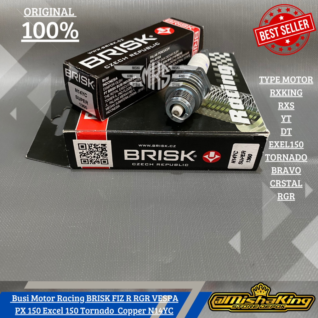 Busi Motor Racing BRISK FIZ R RGR VESPA PX 150 Excel 150 Tornado lengkap DLL Copper N14YC