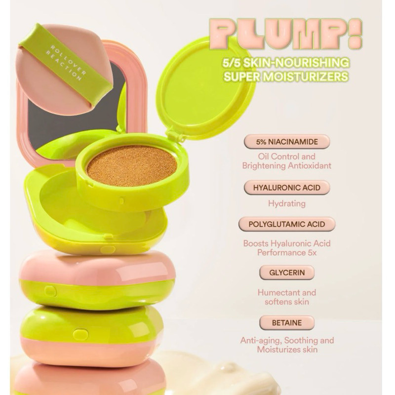 Rollover Reaction PLUMP Skin-Loving | Blurring Cushion SPF 29 PA+++ FULL SIZE & REFILL Rollover