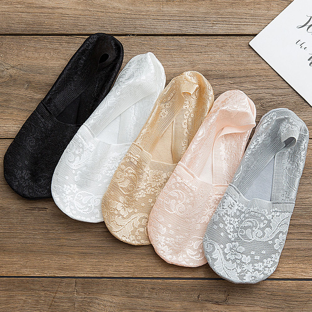 

Summer Womens Lace Invisible Boat SocksFlower Short Sock Silicone Non-slip Transparent Ankle Socks Anti-slip Thin Hosiery 1 Pair