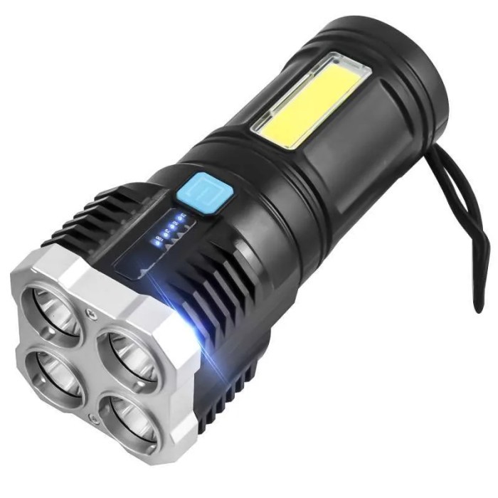 Senter LED COB Cas Charge Portable 3 Mode Cahaya Samping Free USB isi ulang indikator L19 4 LED waterproof L-19 cas isi ulang enteng terang camping darurat rumah termasuk baterai