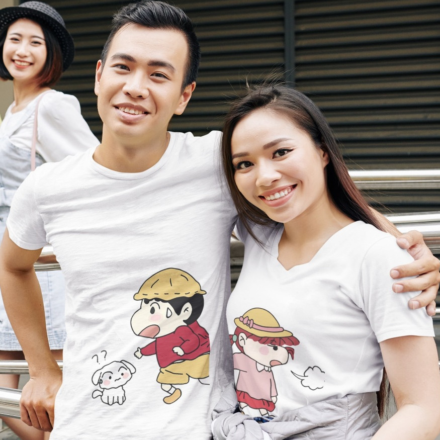 tshirt kaos couple pasangan cowok cewek kekinian kartun CRAYON SHINCHAN lucu jepang anime anak kecil