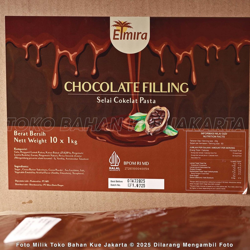 

Elmira Dark Chocolate Filling 1kg x 10pcs DUS Selai Cokelat Pasta Baking Premium Bahan Kue Coklat Masak Enak Toko Bahan Kue Jakarta Elmira Chocolat Pasta