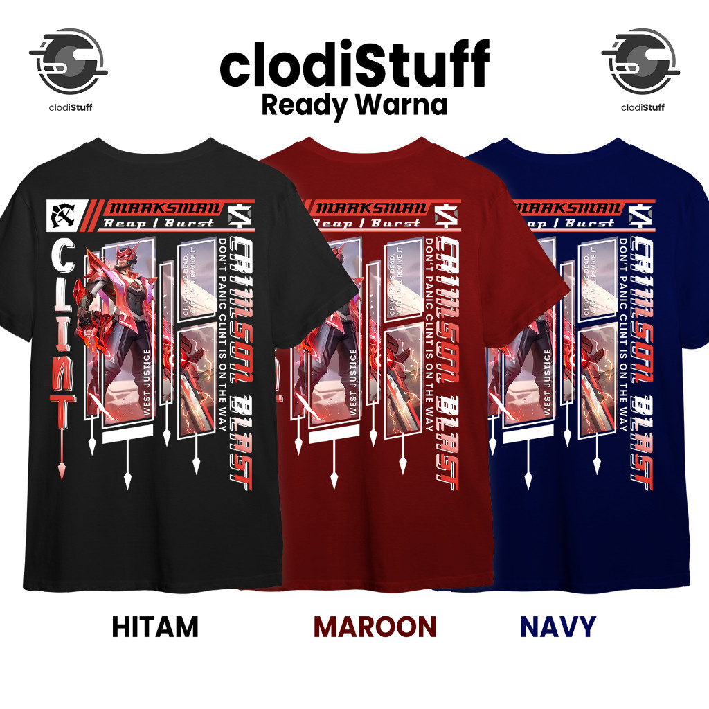 Kaos CLINT SKIN COLLECTOR Mobile Legends MLBB Skin Lengan Pendek Hitam Combed 30s Pria Wanita