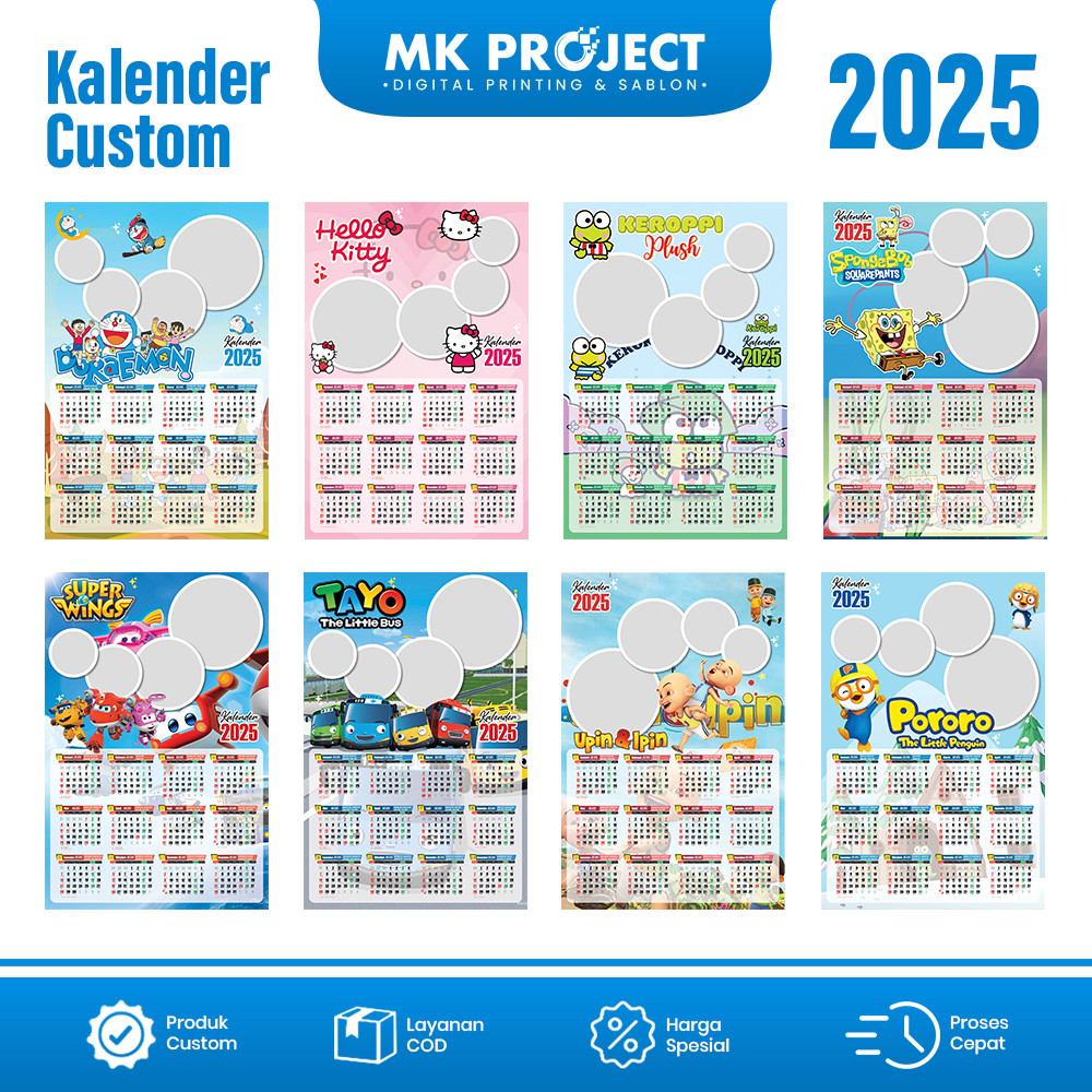 

KALENDER CUSTOM FOTO 2025 FREE TEMPLATE KARAKTER KARTUN TANPA MINIMAL ORDER