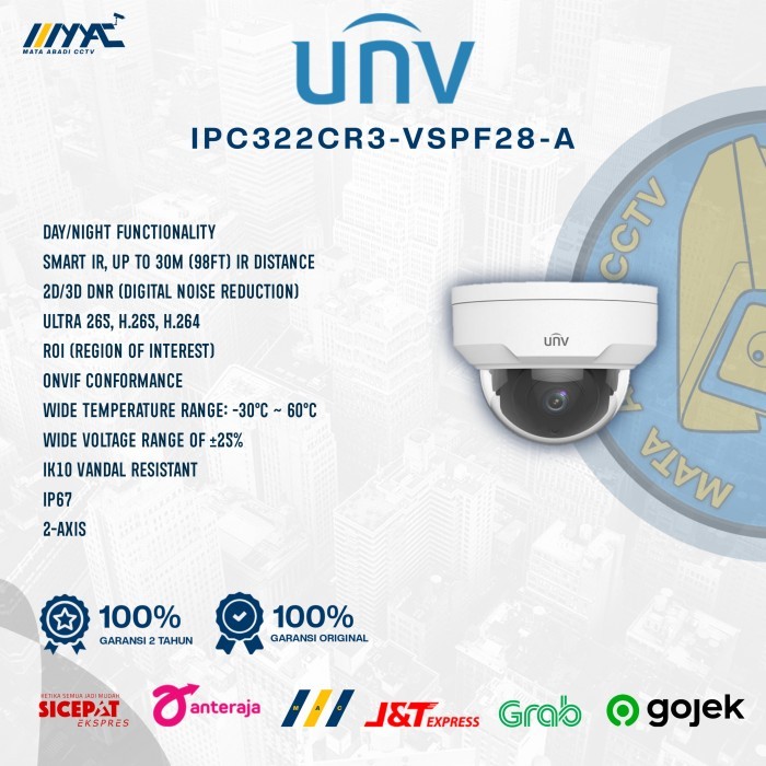 IP CAM CCTV UNV UNIVIEW IPC322CR3-VSPF28-A Camera Indoor 2MP