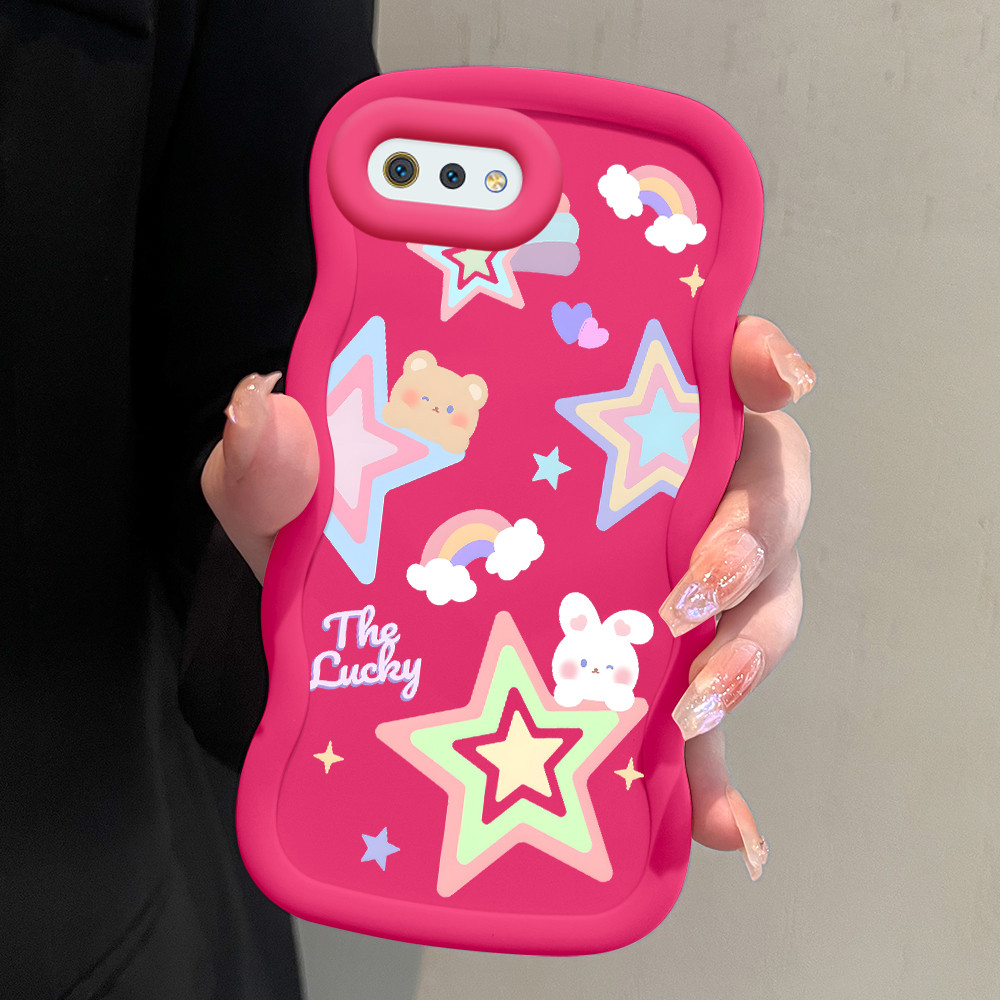 Casing Hp Untuk OPPO A1K Cute Stars Rabbit Rainbow Cartoon Pattern Warna Macaron Silikon Lembut Penu