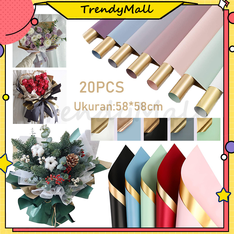 

20lembar 2 Side gold flower wrap/Kertas Bunga Cellophane Dua Warna Gold Flower /Flower Wrapping Cellophane 2 Warna Gold Solid Waterproof